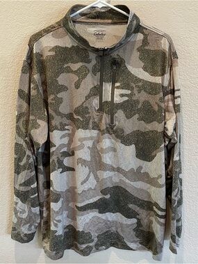 Cabela's Mens Camo Long Sleeve Quarter Zip Shirt Size Large